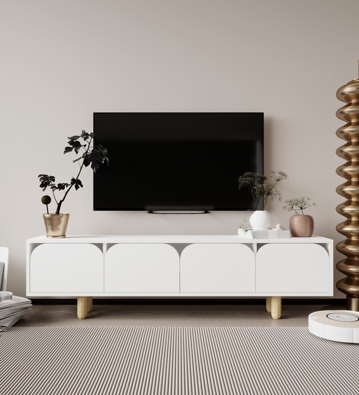 Comoda TV, Hanah Home, Lazio, 180x48x29.8 cm, PAL, Alb - imagine 6